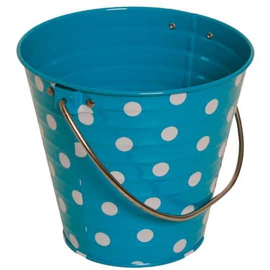 JAM Paper Small Blue with Small White Dots Metal Pail Buckets, 6ct.